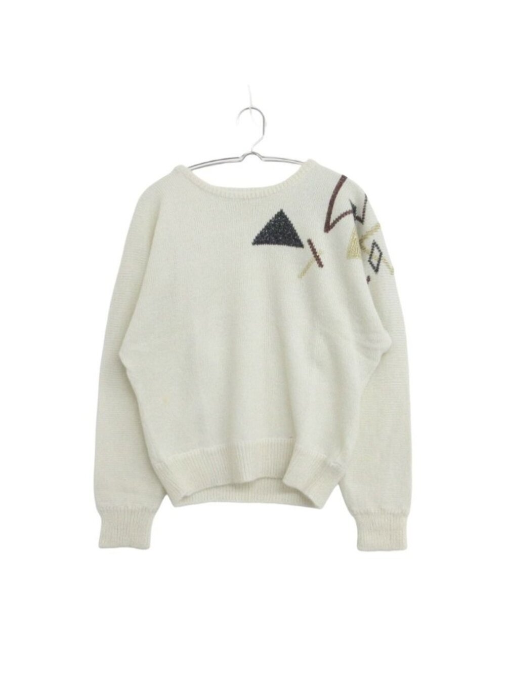 Dior Knit Sweater Long Sleeve Crew Neck Glitter Slit Pullover Top Ivory MM